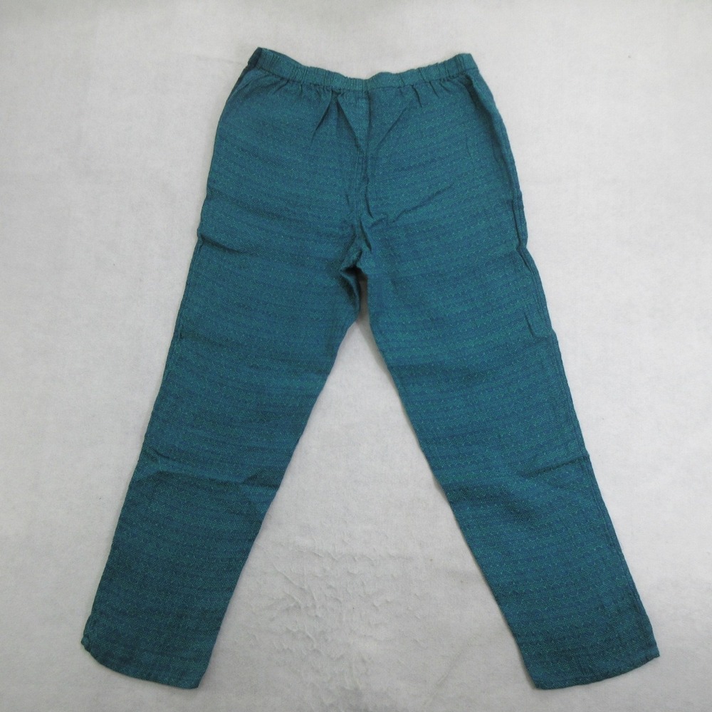 FLAX Womens Linen Pants Size Small Blue Green Jacquard Tapered - Picture 2 of 13